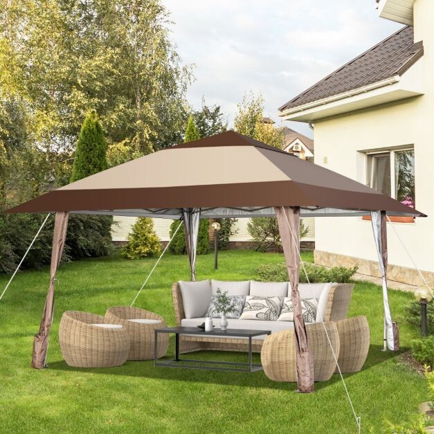 Terrassen-Pavillon Überdachungszelt mit Rädern Beige 4 m x 4 m