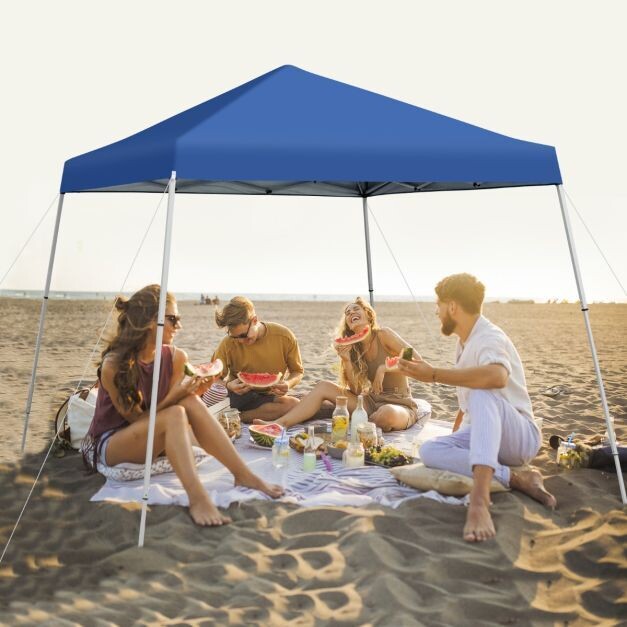 Faltpavillon 3 m x 3 m Grosses Aufklappbares Vordach Blau mit Tragetasche mit 3-stufiger Höhenverstellung
