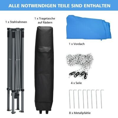 Faltpavillon Gartenpavillon mit abnehmbarer Seitenwand Partyzelt höhenverstellbar Blau 3x3m