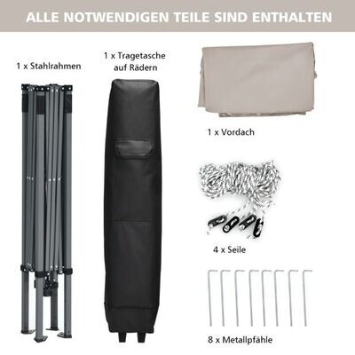 Faltpavillon Gartenpavillon mit abnehmbarer Seitenwand Partyzelt höhenverstellbar grau 3x3m