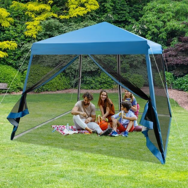 Pavillon Überdachungszelt Partyzelt mit Schrägen Beinen blau 3 m x 3 m