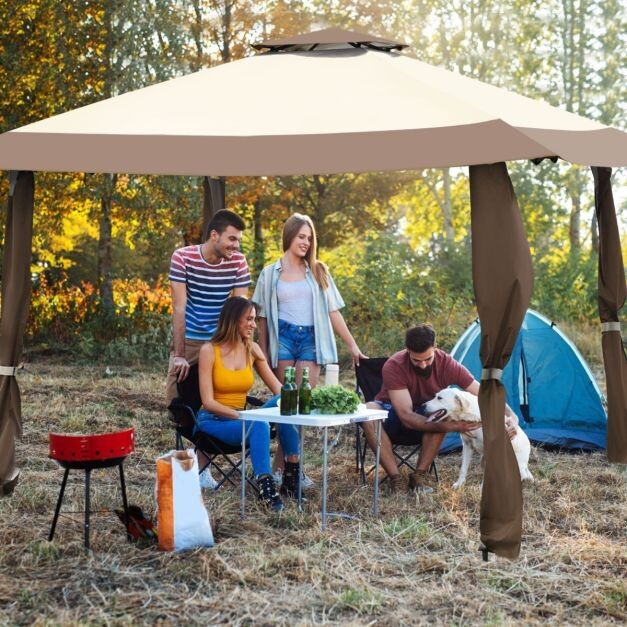 Pavillon mit 2-Stöckigem Dach braun 4 m x 4 m