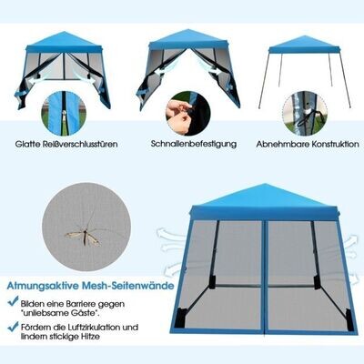 Pavillon Überdachungszelt Partyzelt mit Schrägen Beinen blau 3 m x 3 m