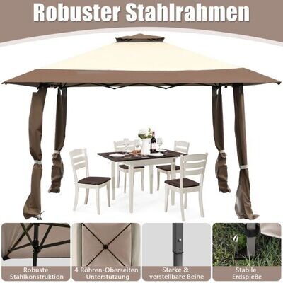 Pavillon mit 2-Stöckigem Dach braun 4 m x 4 m