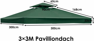 Pavillon Ersatzdach Pavillondach grün für 3 x 3 M