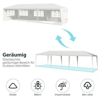 3 x 9 m Pavillon Zelt Gartenpavillon Gartenzelt mit 5 abnehmbaren Seitenwände weiss