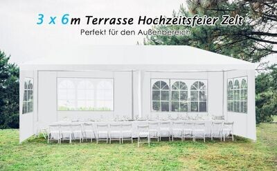 Gartenpavillon Festzelt mit 4 abnehmbaren Seitenwänden Pavillon Bierzelt UV-Schutz Gartenzelt 3 x 6m weiss