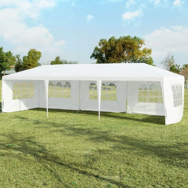 3 x 9 m Pavillon Zelt Gartenpavillon Gartenzelt mit 5 abnehmbaren Seitenwände weiss