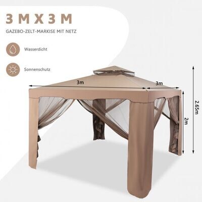Gartenpavillon Gartenzelt Camping Partyzelt mit 4 Seitenwänden 300x300x265cm Braun