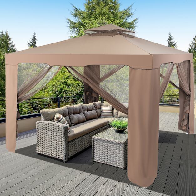 Gartenpavillon Gartenzelt Camping Partyzelt mit 4 Seitenwänden 300x300x265cm Braun