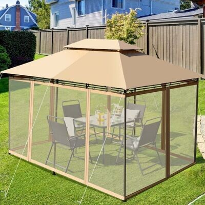 Gartenzelt, Pavillon mit abnehmbarer Netz-Seitenwand & Dächern 3,9 x 2,9 x 2,7 m Braun
