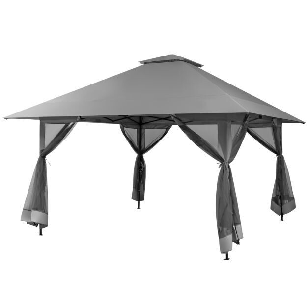 4 x 4 m Pavillon Gartenpavillon mit Netzseitenwänden UV-Schutz 50+ Grau