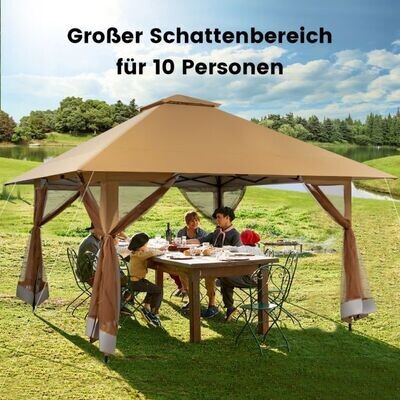 4 x 4 m Pavillon Gartenpavillon mit Netzseitenwänden UV-Schutz 50+ Khaki