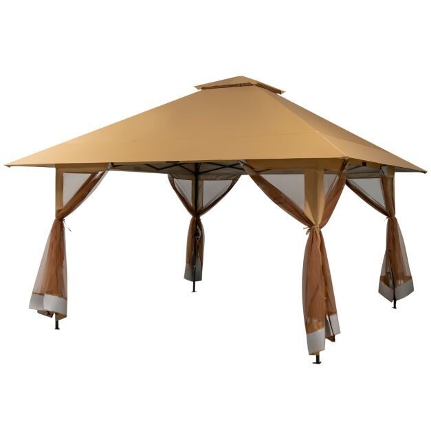 4 x 4 m Pavillon Gartenpavillon mit Netzseitenwänden UV-Schutz 50+ Khaki