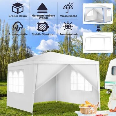 3x3m Pavillon mit 4 abnehmbaren Seitenwänden & Fenstern ideal für Feiern