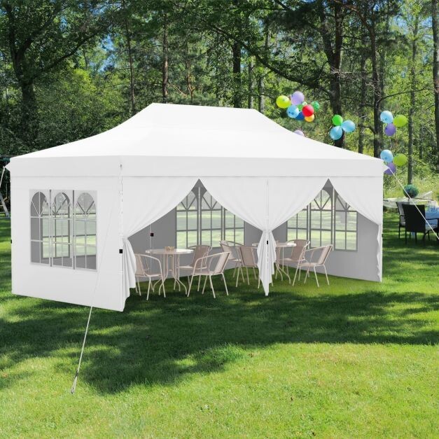 300 x 600 cm grosser Pavillon, Festzelt mit 6 abnehmbaren Seitenwänden höhenverstellbarer Partyzelt weiss