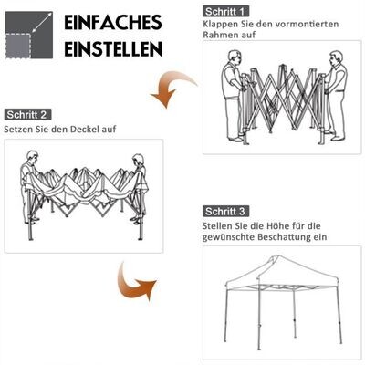 3 x 3 m Pavillon Faltpavillon wasserdicht stabil Winterfest Partyzelt mit Tragetasche auf Rollen Grau