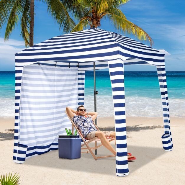 Strandpavillon, Strandzelt mit abnehmbarer Seitenwand &amp; 8 Sandsäcken &amp; Tragetasche 183 x 183 cm