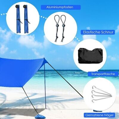 Strand Sonnenschutz Leichtes Strandzelt mit Tragetasche und 4 Sandsäcken LSF 50+ blau