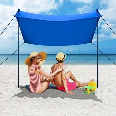 Strand Sonnenschutz Leichtes Strandzelt mit Tragetasche und 4 Sandsäcken LSF 50+ blau