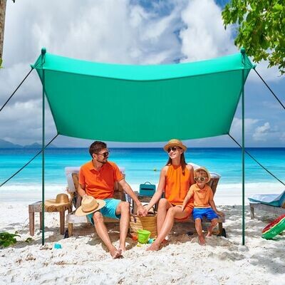 Strand Sonnenschutz Leichtes Strandzelt mit Tragetasche und 4 Sandsäcken LSF 50+ türkis