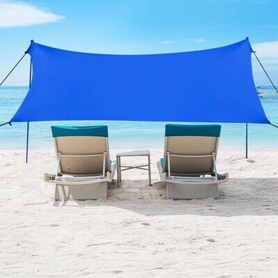 Sonnensegel Camping Sonnenschutz mit 4 Sandsäcken und 2 Alustangen Lycra Sonnendach Blau 300 x 280 cm