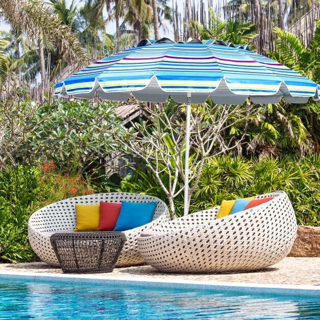 243cm Strand-Sonnenschirm Alu neigbar Terrassenschirm hellblau