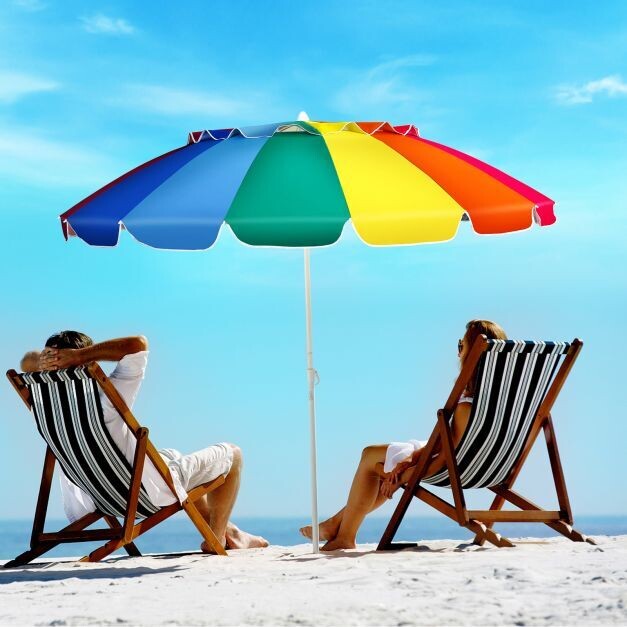 243cm Strand-Sonnenschirm Alu neigbar Terrassenschirm bunt