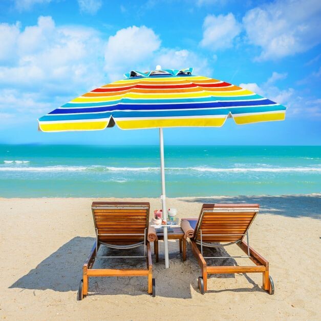 2,2m Strandschirm UPF50 + Sonnenschutz Tragbarer Sonnenschirm Terrassenschirm bunt