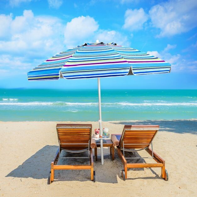 2,2m Strandschirm UPF50 + Sonnenschutz Tragbarer Sonnenschirm Terrassenschirm hellblau