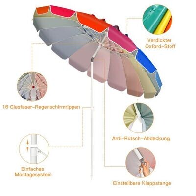 243cm Strand-Sonnenschirm Alu neigbar Terrassenschirm bunt