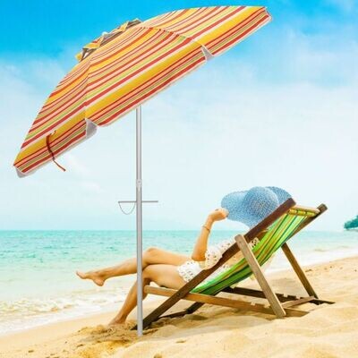 Strandschirm 200cm mit Verankerung Sonnenschirm Marktschirm Gartenschirm neigbar für Outdoor Rot + Gelb