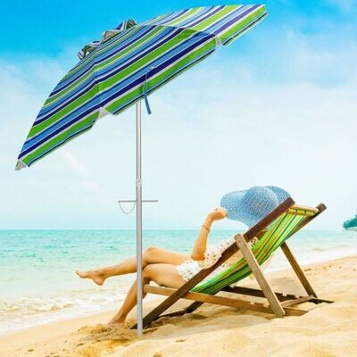 Strandschirm 200cm mit Verankerung Sonnenschirm Marktschirm Gartenschirm neigbar für Outdoor blau + grün