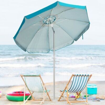 Strandschirm 200cm mit Verankerung Sonnenschirm Marktschirm Gartenschirm neigbar für Outdoor blau