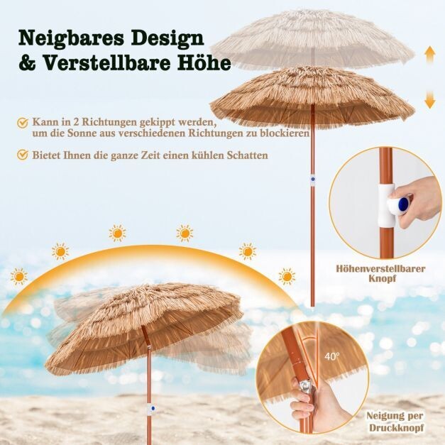 Hawaiianischer Strandschirm mit Tragetasche & Neigbarem Design Tischschirm 175 cm