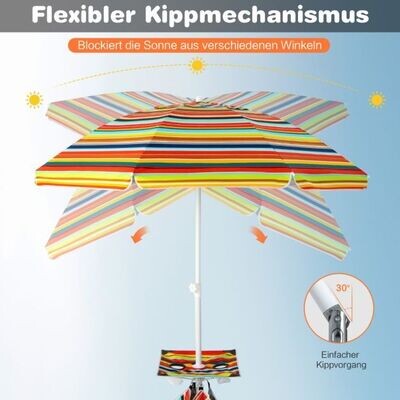 2 m Hoher Strandschirm mit Tisch & Sandsack Tragbarer Sonnenschirm Bunt