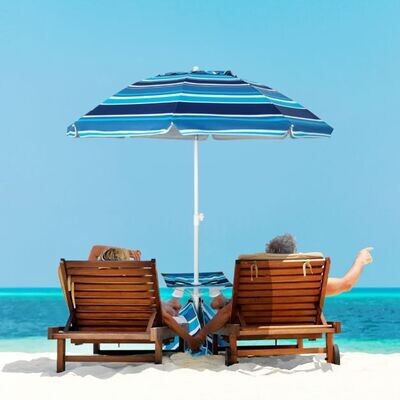2 m Hoher Strandschirm mit Tisch &amp; Sandsack Tragbarer Sonnenschirm Marineblau