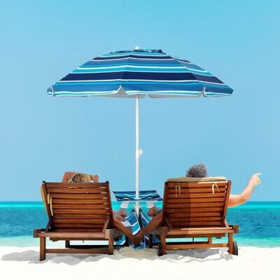 2 m Hoher Strandschirm mit Tisch &amp; Sandsack Tragbarer Sonnenschirm Marineblau
