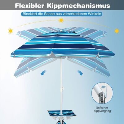 2 m Hoher Strandschirm mit Tisch & Sandsack Tragbarer Sonnenschirm Marineblau