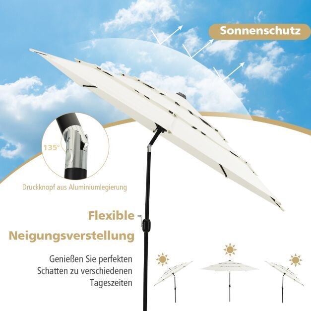 3-Stöckiger Terrassenschirm Doppelt Belüfteter Sonnenschirm 306 x 306 x 252 cm Beige