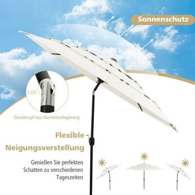 3-Stöckiger Terrassenschirm Doppelt Belüfteter Sonnenschirm 306 x 306 x 252 cm Beige