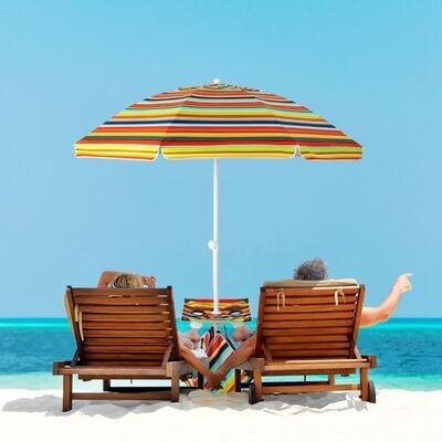 2 m Hoher Strandschirm mit Tisch &amp; Sandsack Tragbarer Sonnenschirm Bunt
