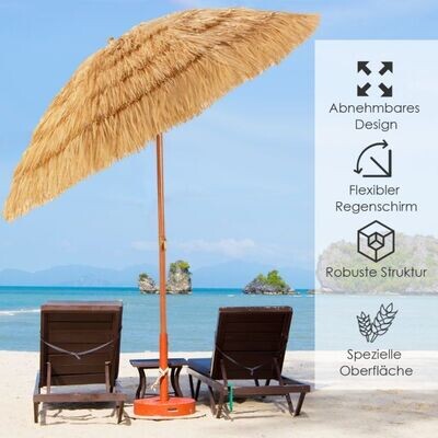 Strandschirm 200 cm Sonnenschirm Hawaiischirm Weiss + Beige