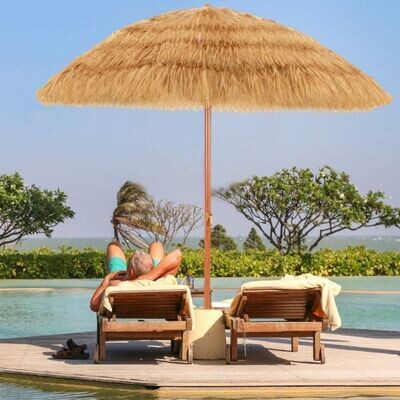 Strandschirm 200 cm Sonnenschirm Hawaiischirm Weiss + Beige