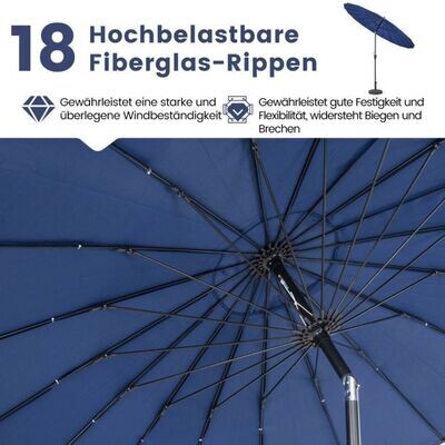 Sonnenschirm 265cm mit 18 Glasfaserrippen &amp; Neigung Marineblau