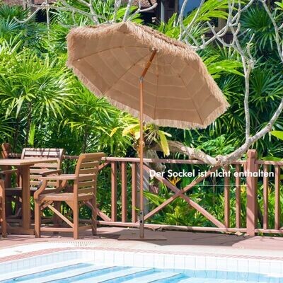 Sonnenschirm Hawaii 213,5 cm, Strandschirm Stroh, UPF 50+, 30° knickbar, Gartenschirm