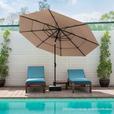 3-Stöckiger Terrassenschirm Doppelt Belüfteter Sonnenschirm 306 x 306 x 252 cm Braun