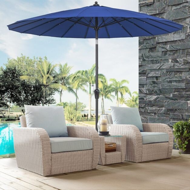 Sonnenschirm 265cm mit 18 Glasfaserrippen &amp; Neigung Marineblau