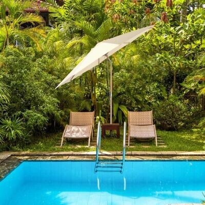 270 cm Sonnenschirm, Gartenschirm aus Holz Beidseitig um 30° Knickbar Beige