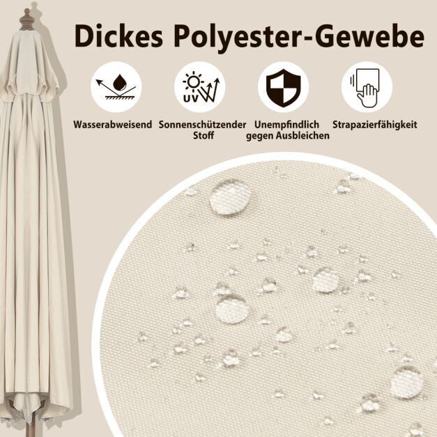 270 cm Sonnenschirm, Gartenschirm aus Holz Beidseitig um 30° Knickbar Beige